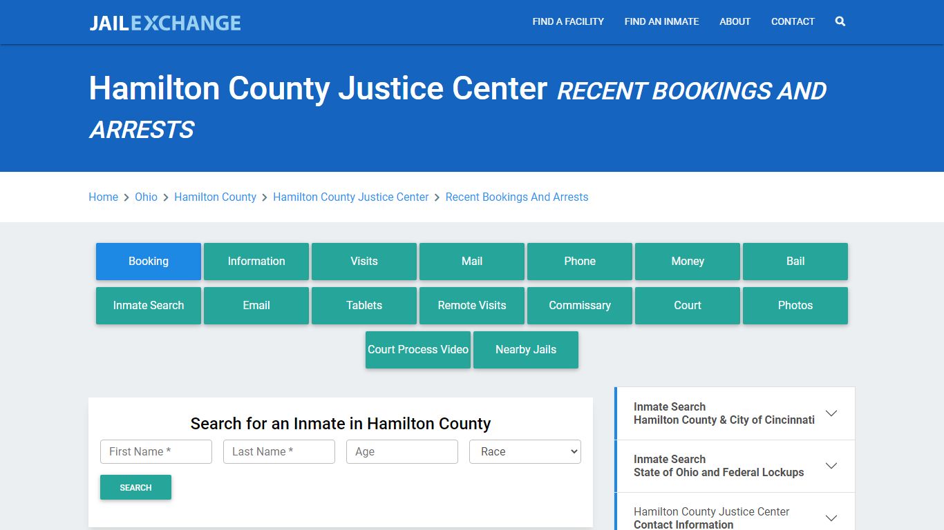 Hamilton County Justice Center Recent Bookings And Arrests - Jail Exchange