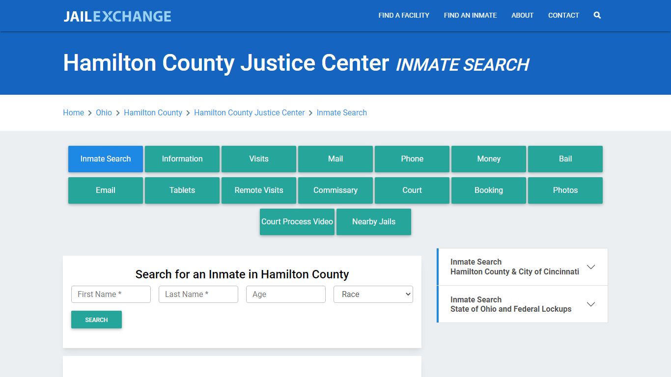 Hamilton County Justice Center Inmate Search - Jail Exchange